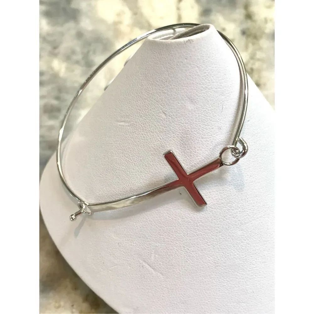.925 Cross Bangle Sterling Silver Bracelet # faith #cross